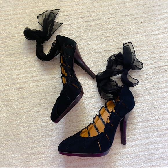 NEW YSL black suede ankle wrap pumps - Picture 3 of 14